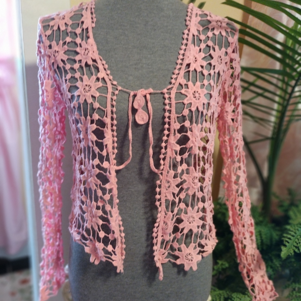 Adorable Pink Crochet Cardigan